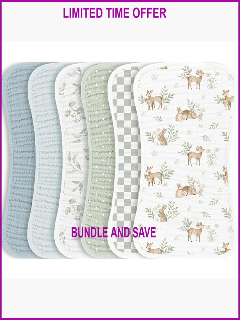 6-Pack Large Cotton Muslin Burp Cloths For Newborns, Super Absorbent